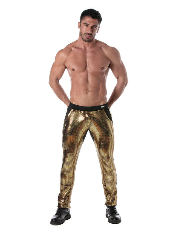 Herrenhose Gold Glitzer - Low-Rise, Komfort & Stil mit Taschen | TOF Paris