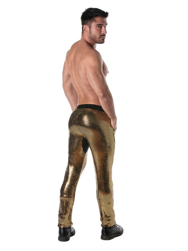Herrenhose Gold Glitzer - Low-Rise, Komfort & Stil mit Taschen | TOF Paris