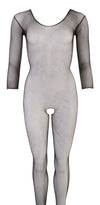 Schwarzer transparenter Netz-Catsuit mit 3/4-Arm und Fuß (offener Schritt) von NO:XQSE – Ansicht 4