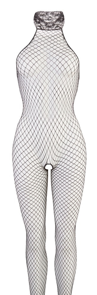 Schwarzer transparenter Stretch-Netz-Catsuit mit Spitzen-Halsband von NO:XQSE – Ansicht 5