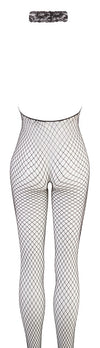 Schwarzer transparenter Stretch-Netz-Catsuit mit Spitzen-Halsband von NO:XQSE – Ansicht 6