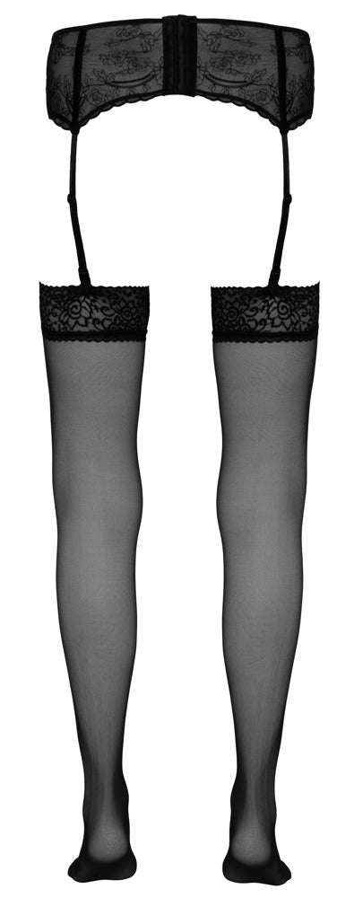 Schwarze Straps-Strümpfe mit breitem Spitzenabschluss von Cottelli – Ansicht 6