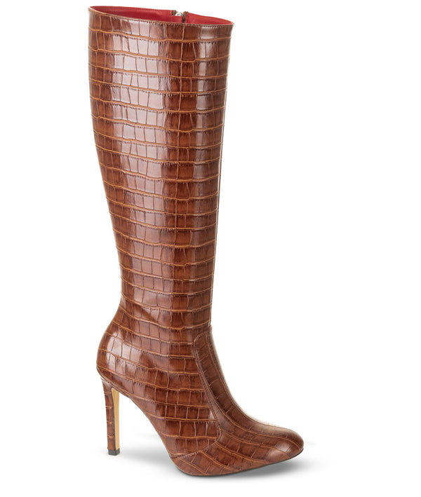 Michael Soul DONNA - Klassische Stiletto Stiefel in braun Krokodilmuster