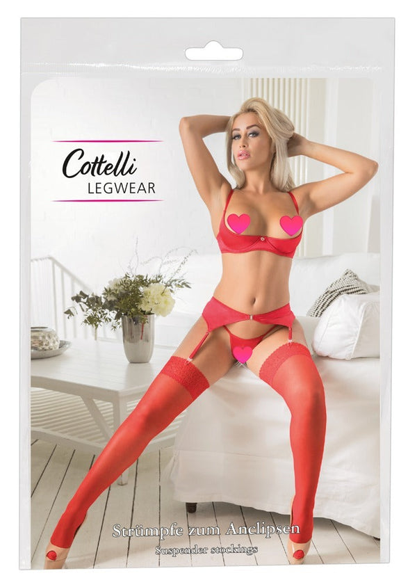 Rote seidige Straps-Strümpfe mit breiter Spitze 20 den von Cottelli