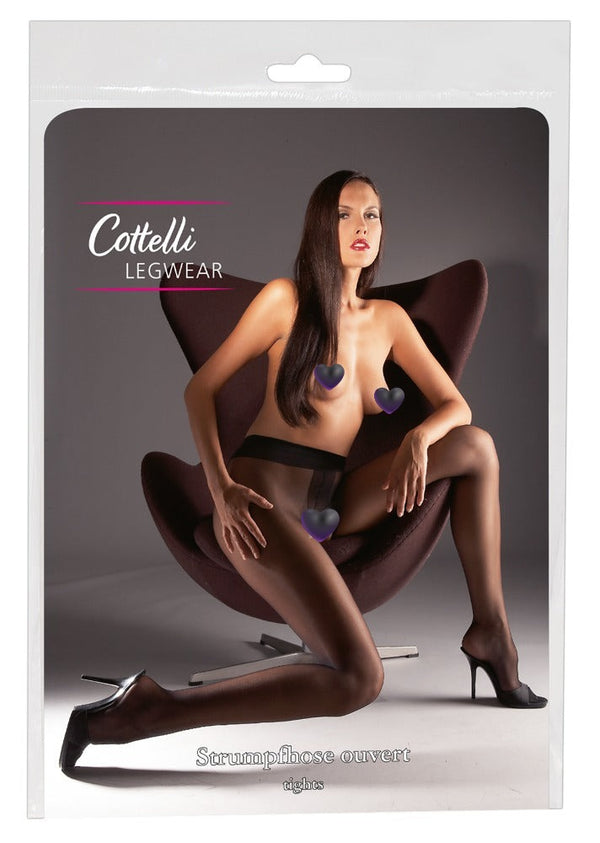 Schwarze seidig glänzende ouvert Strumpfhose mit String-Optik von Cottelli