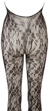 Schwarzer Netz-Catsuit mit Neckholder und Perlen-Dekolleté (offener Schritt) von NO:XQSE – Ansicht 6