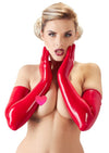 Rote leicht transparente ellbogenlange Latex-Handschuhe von Late X – Ansicht 3