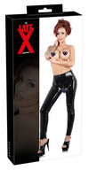Schwarze lange Latex-Leggings mit 3-Wege-Reißverschluss im Schritt von Late X