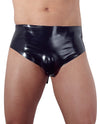 Schwarzer taillenhoher Latex-Slip mit aufpumpbarem Anal-Plug von Late X – Ansicht 2