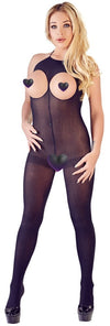 Schwarzer rückenfreier Catsuit ouvert mit freiem Busen, Schritt und Po von NO:XQSE – Ansicht 2