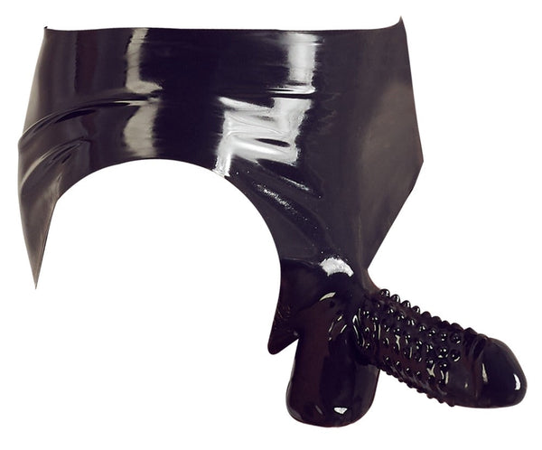 Schwarzer Latex-Slip mit genoppter Penis-Sleeve von Late X – Ansicht 6