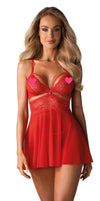 Rotes busenbetonendes Babydoll mit überkreuzten Trägern und Spitze von Obsessive – Ansicht 2
