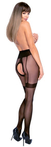 Schwarze Netz-Strumpfhose ouvert mit eingewebtem Strapsgurt und offenem Schritt von Cottelli – Ansicht 4