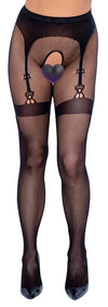 Schwarze Netz-Strumpfhose ouvert mit eingewebtem Strapsgurt und Naht von Cottelli – Ansicht 2
