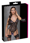 Schwarzer Stringbody ouvert aus Powernet und Spitze mit Strass-Element von Cottelli