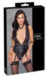 Schwarzer tief dekolletierter Strapsbody ouvert aus Spitze und Mattlook von Cottelli BONDAGE