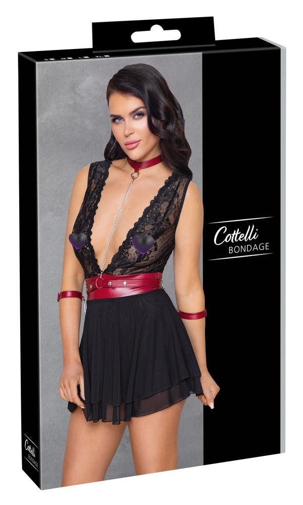Schwarzes Babydoll aus Spitze und Powernet mit Bondage-Note von Cottelli BONDAGE