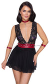 Schwarzes Babydoll aus Spitze und Powernet mit Bondage-Note von Cottelli BONDAGE – Ansicht 4
