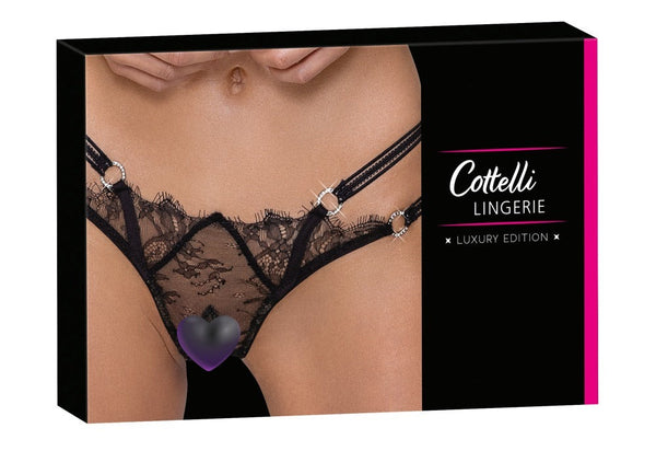 Schwarzer Riostring ouvert aus Eyelash-Spitze mit Strassringen von Cottelli