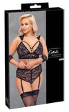 Schwarzes Set aus Bralette, Straps-Slip und Armfesseln mit roségoldenen Details von Cottelli BONDAGE