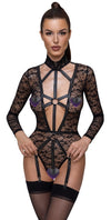 Schwarzer Langarm-Riobody aus Spitze in Harness-Optik von Cottelli – Ansicht 3