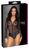 Schwarzer transparenter Langarm-Body aus Powernet mit Mattlook-Höschenteil von Cottelli PARTY