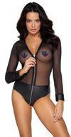 Schwarzer transparenter Langarm-Body aus Powernet mit Mattlook-Höschenteil von Cottelli PARTY – Ansicht 3