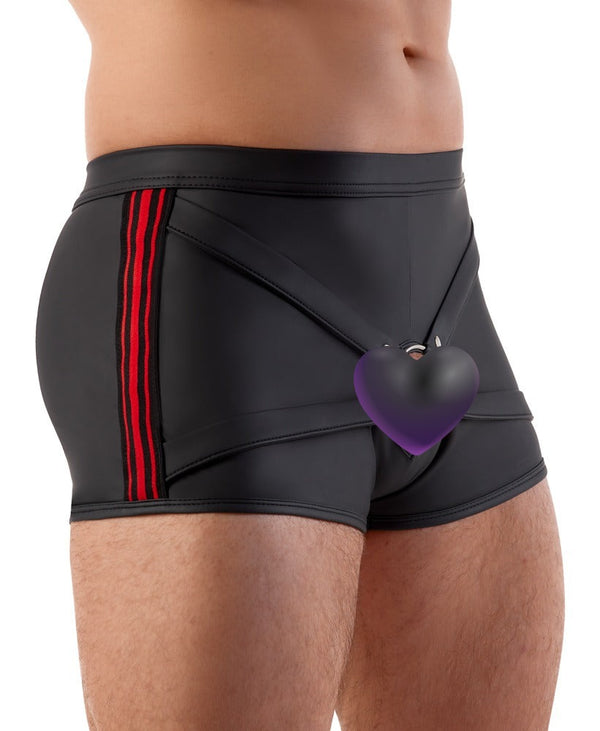 Schwarze enge Herren-Pants im Mattlook mit Penisring und Seitenstreifen von Svenjoyment – Ansicht 3