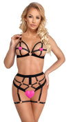 Schwarzes BH- und Slip-Set in Harness-Optik mit Roségold-Ringen (Ouvert) von Cottelli – Ansicht 3