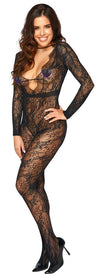 Schwarzer Langarm-Catsuit ouvert in Spitzenoptik mit Fuß und Eyelash-Spitze von Fantasy by Cottelli – Ansicht 3