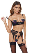 Schwarzes Hebe-Set aus Stretch-Spitze mit Ringen, Samt und Kettchen (Ouvert) von Cottelli – Ansicht 2