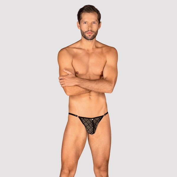 Schwarzer Herren-String Severio im grafischen Netz-Look von Obsessive