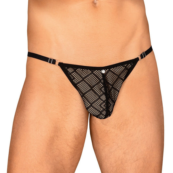 Schwarzer Herren-String Severio im grafischen Netz-Look von Obsessive – Ansicht 2
