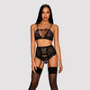 Schwarzes Set Basitta mit BH, Strapsgurt und String in Netz-Optik von Obsessive