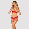 Rotes Ouvert-Set Ingridia mit gepolsterter Bügel-Hebe und String von Obsessive