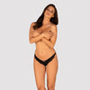 Schwarzer Slip Ivannes aus Spitze und Mesh mit Silberdetail von Obsessive