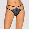 Blauer String Yassmyne aus Wimpernspitze mit schwarzen Stretchriemchen von Obsessive