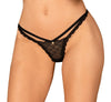 Schwarzer String Chemeris aus Spitze mit Riemchen und Schmuckelement von Obsessive