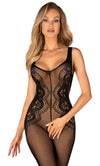 Schwarzer hochelastischer Catsuit ouvert G335 aus seidigem Netz von Obsessive – Ansicht 2