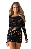 Schwarzes enges Minikleid Rocker mit Langarm in Loch-Optik von Obsessive – Ansicht 2