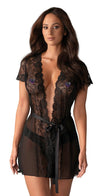 Schwarzes Set Alluria mit kurzem Kimono und String aus Tüll von Obsessive – Ansicht 2