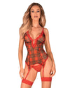 Rotes Dessous-Set Jollymore mit Strapshemd und String im Karo-Design von Obsessive