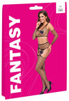 Schwarzes 3-teiliges Netz-Set mit Top, Straps-Strumpfhose und Armstulpen von Fantasy by Cottelli