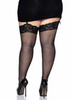 Schwarze verführerische halterlose Strümpfe in eleganter transparenter Optik von Leg Avenue – Ansicht 3