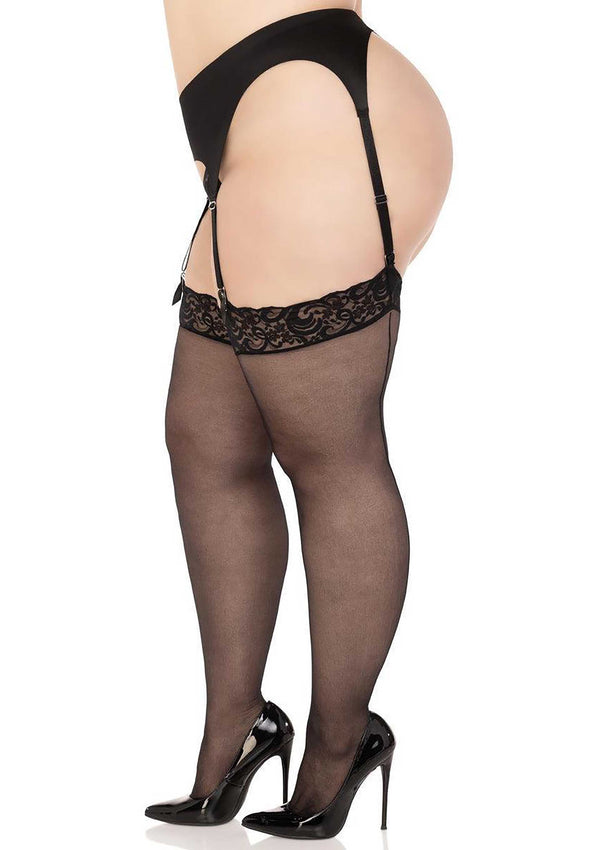 Schwarze verführerische halterlose Strümpfe in edler transparenter Optik von Leg Avenue – Ansicht 5