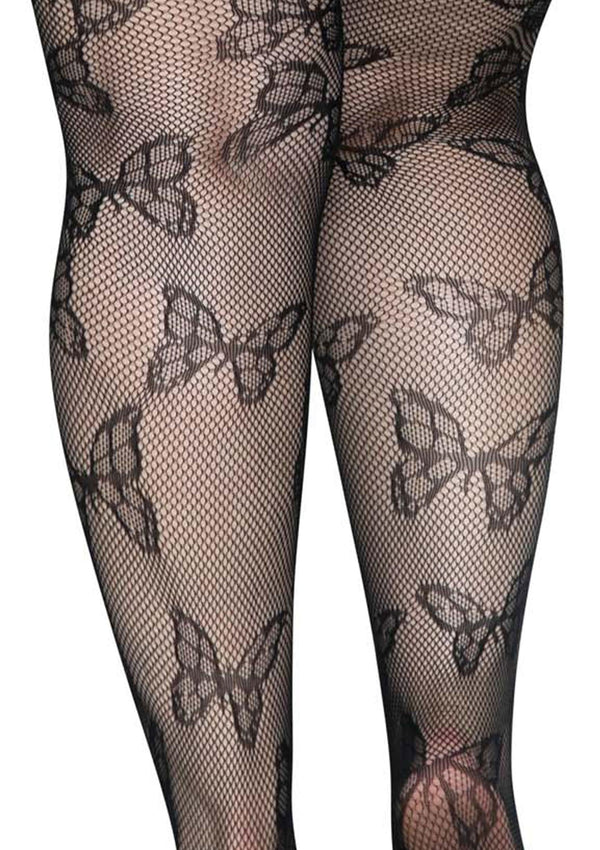 Schwarze bezaubernde Netzstrumpfhose mit kunstvollem Schmetterlingsmuster von Leg Avenue – Ansicht 2
