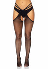 Schwarze erotische Fischnetz Strapsstrumpfhose mit wellenförmigen Details von Leg Avenue – Ansicht 7
