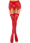 Rotes atemberaubendes Strumpfhalter Set mit feiner Blumen Spitze von Leg Avenue – Ansicht 5