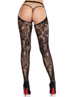 Schwarze verführerische Strumpfhose aus Rosen Spitze mit offenem Schritt von Leg Avenue – Ansicht 4