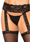 Schwarzes sündiges Oberschenkelstrumpf Set mit elegantem Spitzen Strumpfhalter von Leg Avenue – Ansicht 3